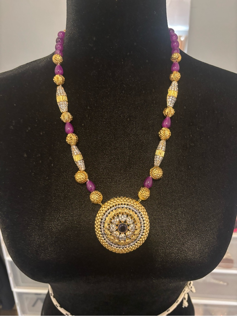 Salwar Kameez Gold and Purple Beaded nNecklace